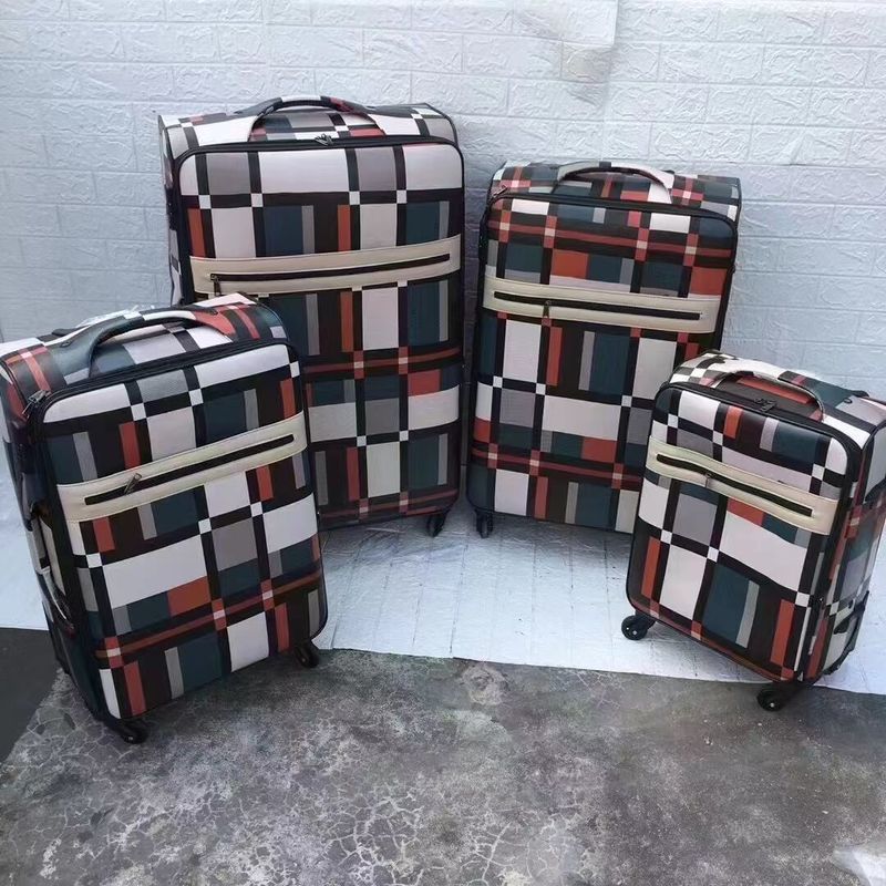 Deri bagaj seti plaid desen karışık renk PU fabrikası tedarikçi su geçirmez yüksek dayanıklılık ve sıkıştırmaya dayanıklı