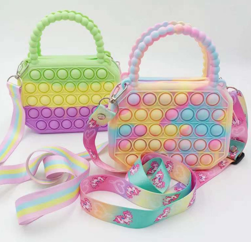 Pop Fidget Oyuncakları Silikon Tükle Bubble Crossbody Çanta Duygusal Stres Aşıcı Yetişkinler Çocuklar El Çantası Para Çantası Cüzdan Hediyeler