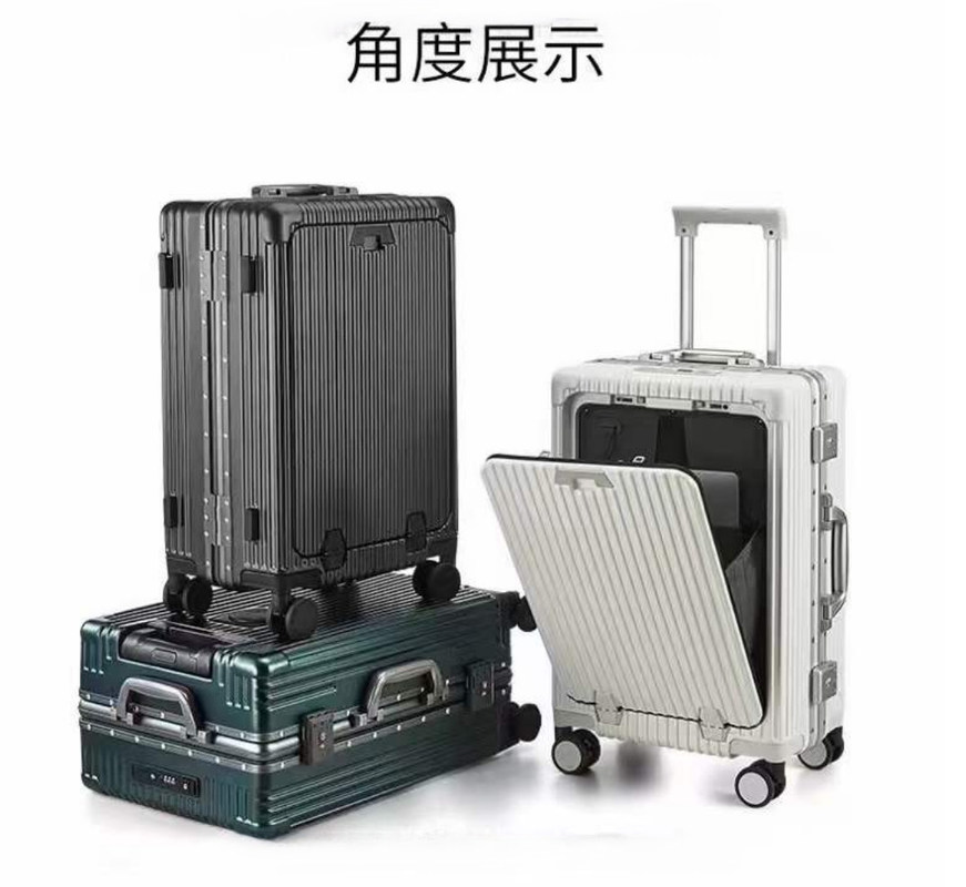 24 inçlik çanta ön açık sert kabuklu alüminyum çerçeve USB şarj portu TSA kilitli bardak tutucu ve orta telefon tutucu